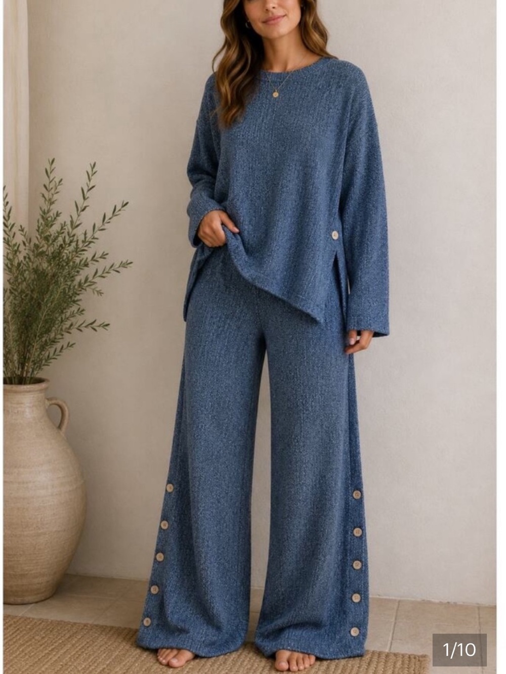 Free People Button Up Sweater Set in Blue Sea Combo Size XS